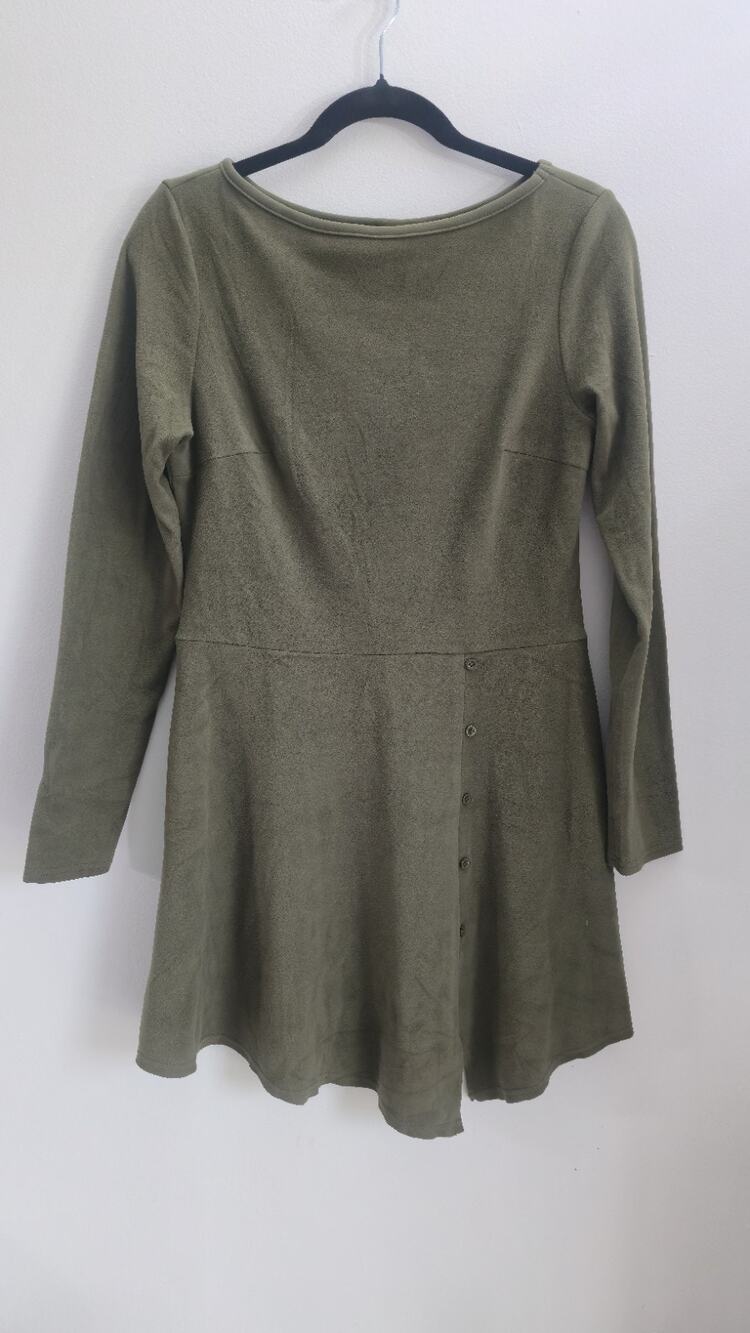 EXLURA Olive Green Long Sleeve Button Front Dress Womens Size M NWT